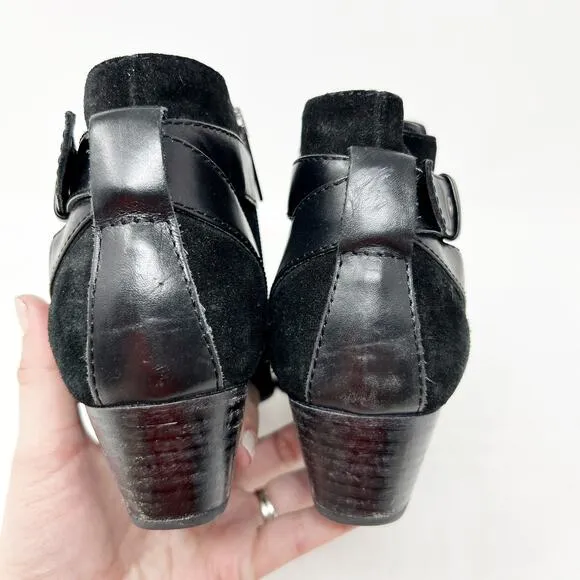 [Aquatalia] Black Farin Weatherproof Suede Ankle Boots Buckle Booties Size 8.5