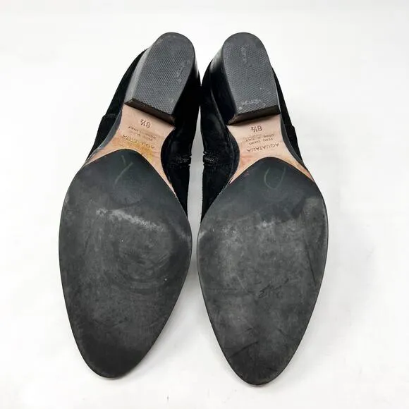 [Aquatalia] Black Farin Weatherproof Suede Ankle Boots Buckle Booties Size 8.5