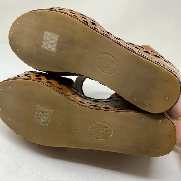 ASH Womens Size 38 US 8 Vanina Wedge Sandals Brown Leather Laser Cut