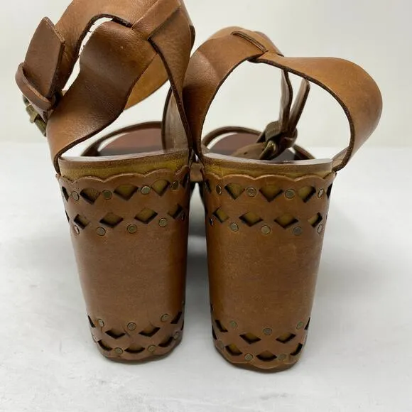 ASH Womens Size 38 US 8 Vanina Wedge Sandals Brown Leather Laser Cut