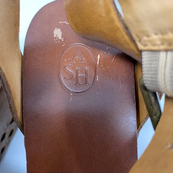 ASH Womens Size 38 US 8 Vanina Wedge Sandals Brown Leather Laser Cut