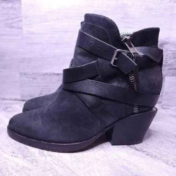 Ash Manhattan Strappy Leather Ankle Boot Black sz 37 Women's sz 7