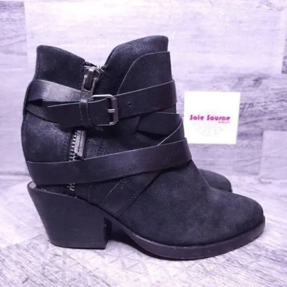 Ash Manhattan Strappy Leather Ankle Boot Black sz 37 Women's sz 7