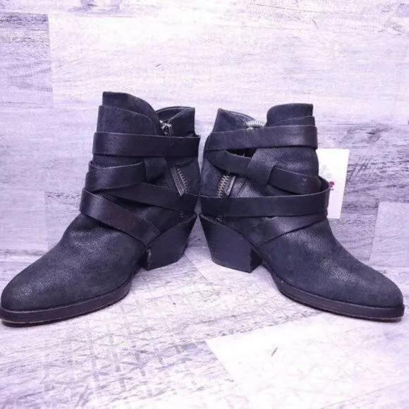 Ash Manhattan Strappy Leather Ankle Boot Black sz 37 Women's sz 7