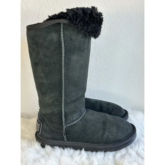 Australia Luxe Collective Cosy Tall Boots Genuine Sheepskin Suede Womens Black 6