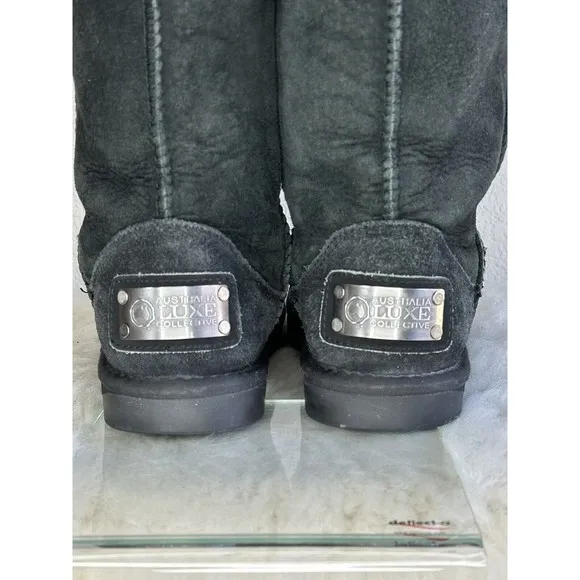 Australia Luxe Collective Cosy Tall Boots Genuine Sheepskin Suede Womens Black 6