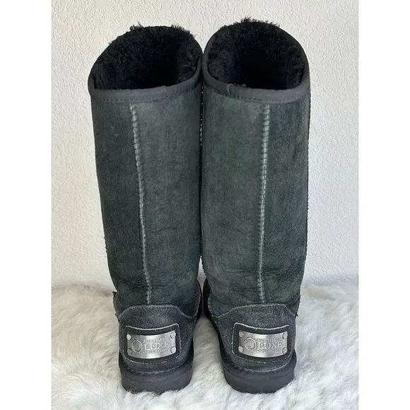 Australia Luxe Collective Cosy Tall Boots Genuine Sheepskin Suede Womens Black 6