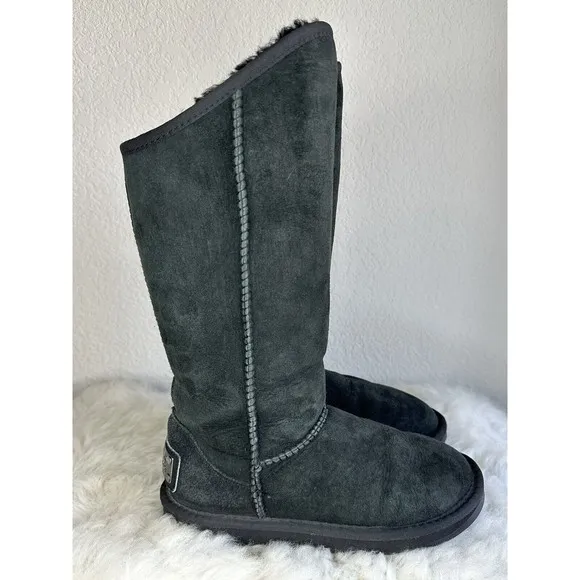Australia Luxe Collective Cosy Tall Boots Genuine Sheepskin Suede Womens Black 6
