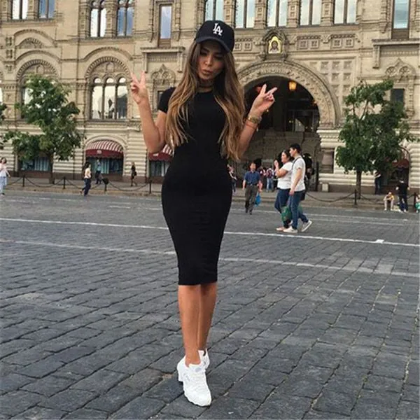 Autumn Dress Long Sleeve T-shirts Solid Color MIDI Tight Fashion Women's Dress