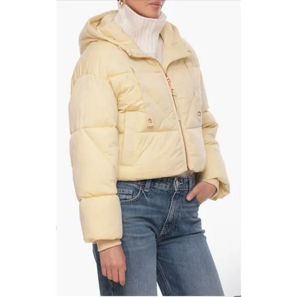 Avec Les Filles Cropped Hooded Puffer Jacket Blue Size S NWT Women’s Winter Coat