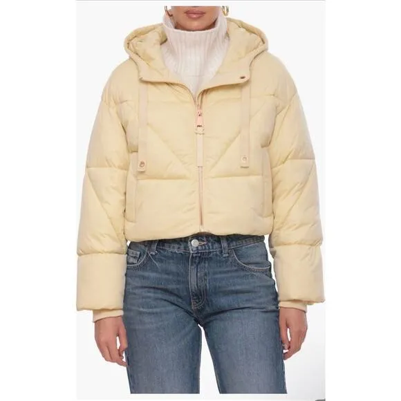 Avec Les Filles Cropped Hooded Puffer Jacket Blue Size S NWT Women’s Winter Coat