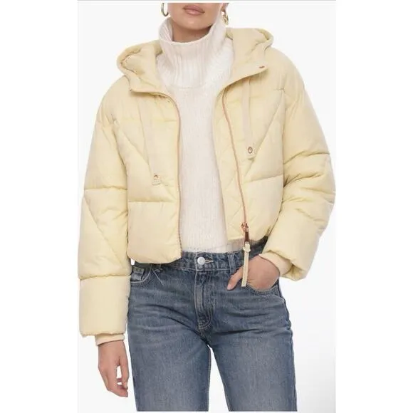 Avec Les Filles Cropped Hooded Puffer Jacket Blue Size S NWT Women’s Winter Coat