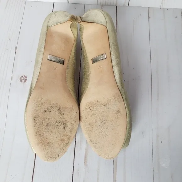 Badgley Mischka Low Heel Bejeweled Leather Heels