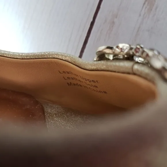 Badgley Mischka Low Heel Bejeweled Leather Heels