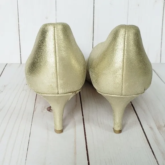 Badgley Mischka Low Heel Bejeweled Leather Heels