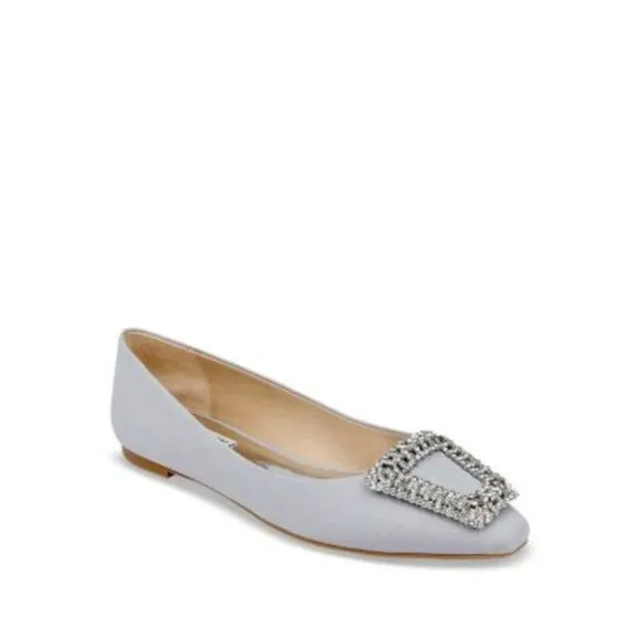 BADGLEY MISCHKA Womens Silver Emerie Pointed Toe Slip On Flats Shoes 6.5
