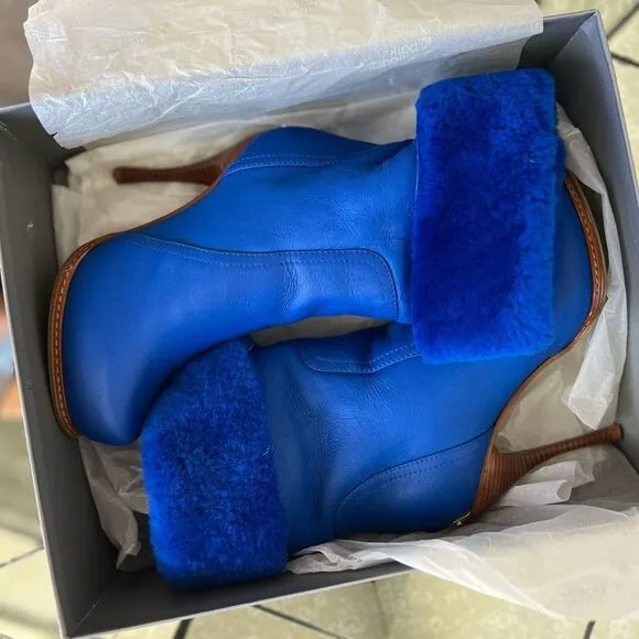 Ballin Blue Shearling Winter Heeled Platform Boots size 36