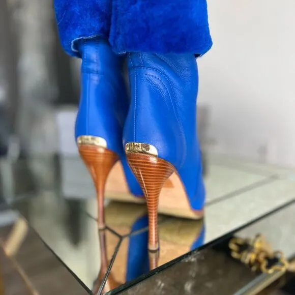 Ballin Blue Shearling Winter Heeled Platform Boots size 36