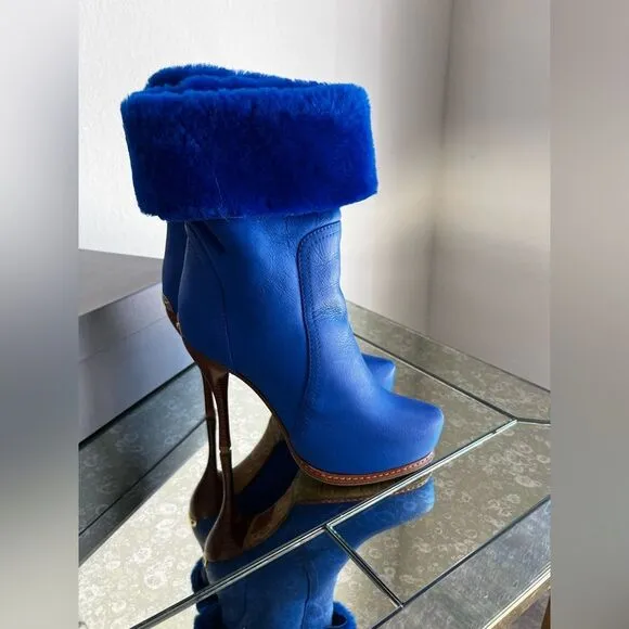 Ballin Blue Shearling Winter Heeled Platform Boots size 36