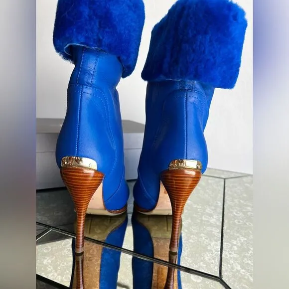 Ballin Blue Shearling Winter Heeled Platform Boots size 36