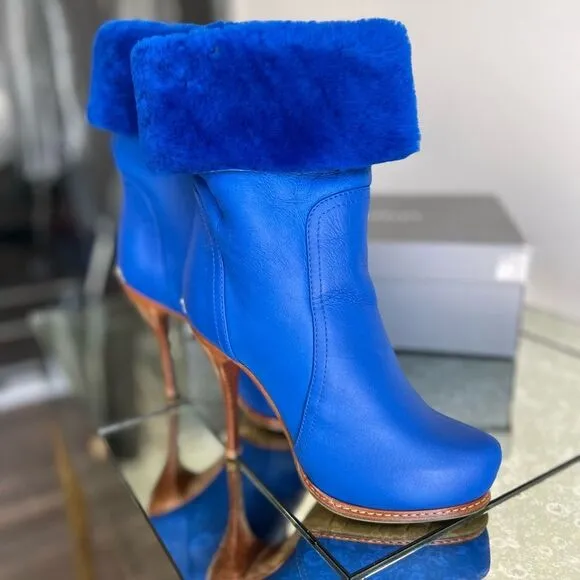 Ballin Blue Shearling Winter Heeled Platform Boots size 36