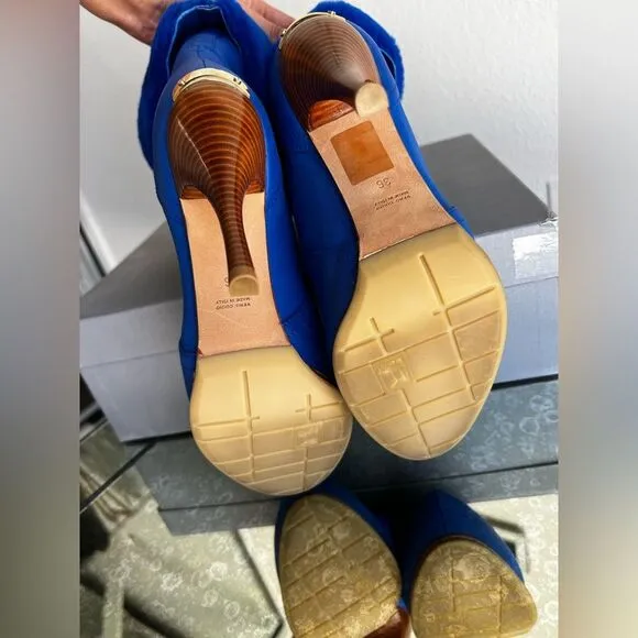 Ballin Blue Shearling Winter Heeled Platform Boots size 36