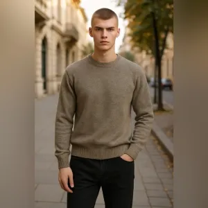 BARBOUR Mens Shetalnd Wool Tyne Crew Neck Fisherman Jumper Brown Size small