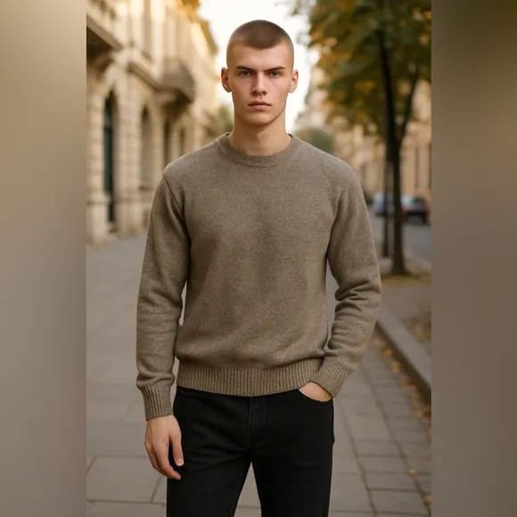 BARBOUR Mens Shetalnd Wool Tyne Crew Neck Fisherman Jumper Brown Size small