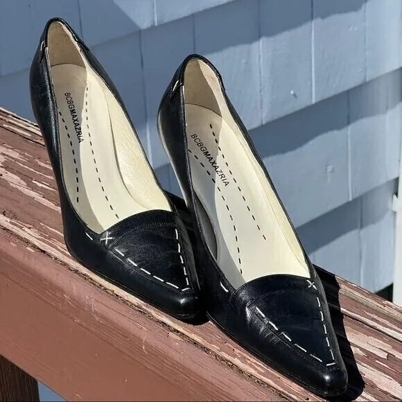 BcbgMaxazria Black Pumps Size 7.5, Leather,  3.5 inch‎ heel, Excellent Condition