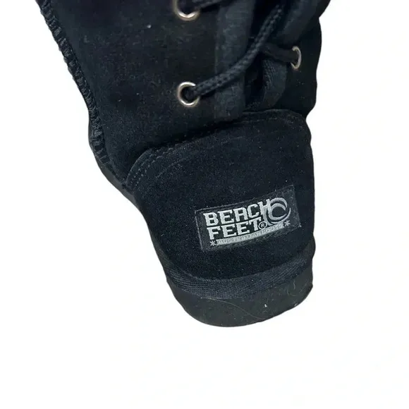 Beach Feet Suede Sherpa Wool Lined Tall Lace Back Black Boots Women Size 6 EUC!!