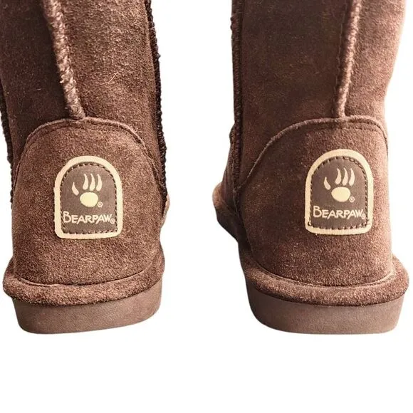 Bearpaw Brown Suede Leather Sheepskin Wool Lining Emma Short Winter Boots