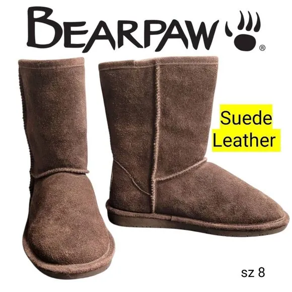 Bearpaw Brown Suede Leather Sheepskin Wool Lining Emma Short Winter Boots