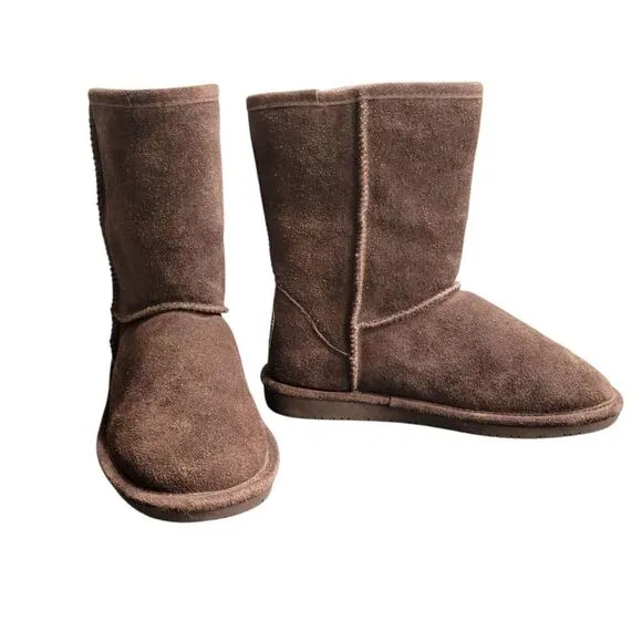 Bearpaw Brown Suede Leather Sheepskin Wool Lining Emma Short Winter Boots