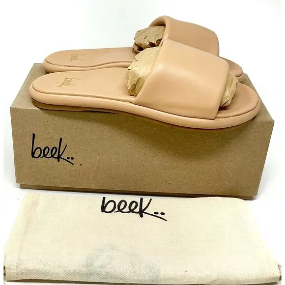 Beek Puffbird Leather Slide Sandals Beach Tan Neutral Beige