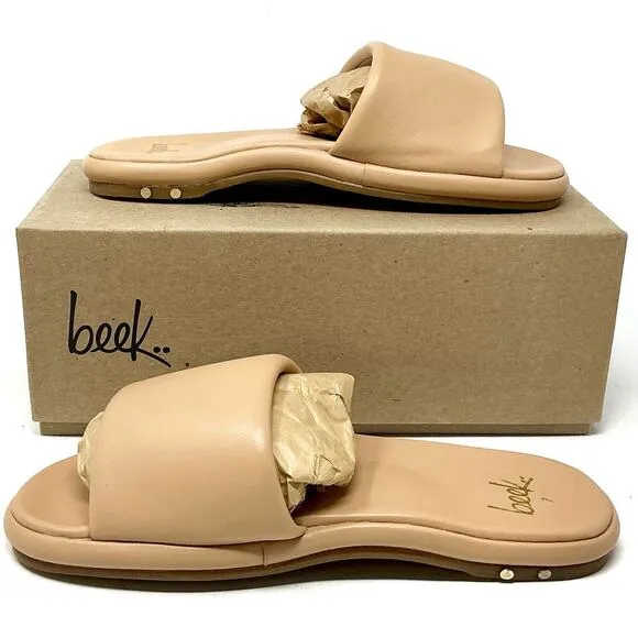 Beek Puffbird Leather Slide Sandals Beach Tan Neutral Beige