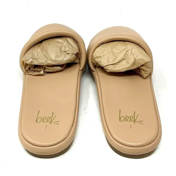 Beek Puffbird Leather Slide Sandals Beach Tan Neutral Beige