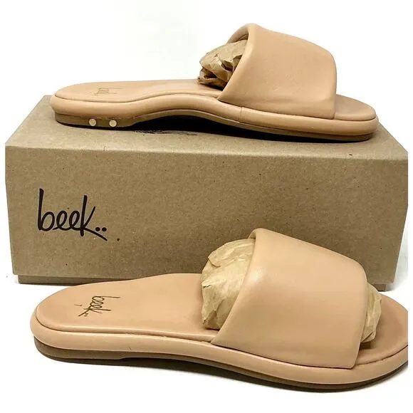Beek Puffbird Leather Slide Sandals Beach Tan Neutral Beige