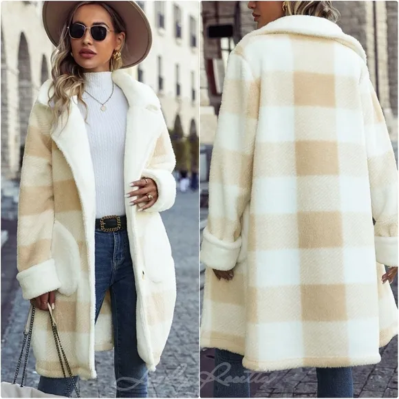 Beige Warm Plaid Button Coat