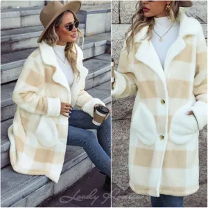 Beige Warm Plaid Button Coat