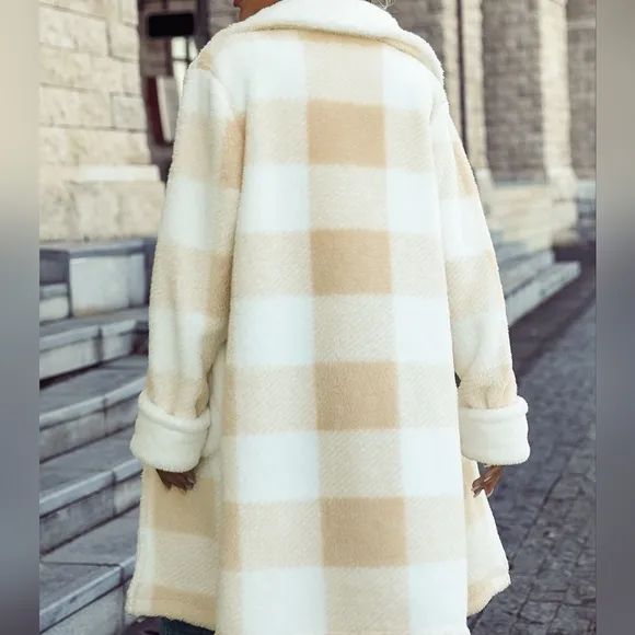Beige Warm Plaid Button Coat