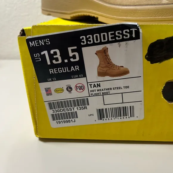 Belleville 330DESST Men's Desert Tan Hot Weather Steel Toe Boots 13.5