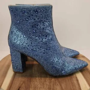 Betsey Johnson Light Blue Cady Rhinestone Ankle Bootie Women's size 8.5 M