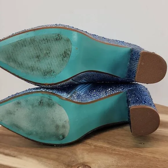 Betsey Johnson Light Blue Cady Rhinestone Ankle Bootie Women's size 8.5 M