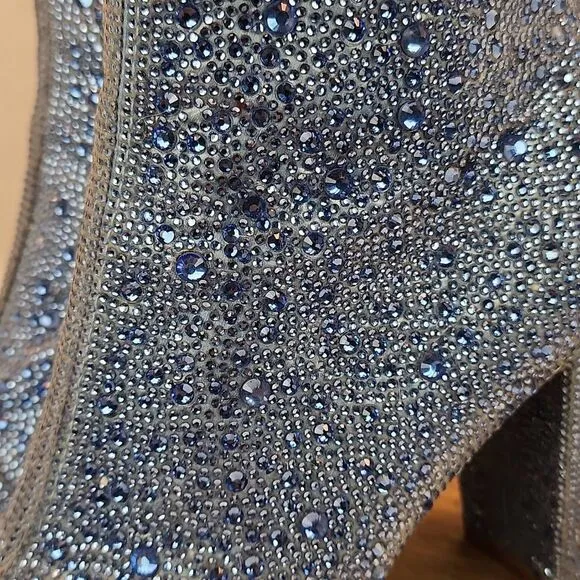 Betsey Johnson Light Blue Cady Rhinestone Ankle Bootie Women's size 8.5 M