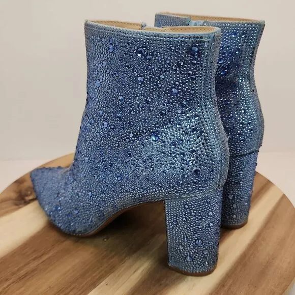 Betsey Johnson Light Blue Cady Rhinestone Ankle Bootie Women's size 8.5 M