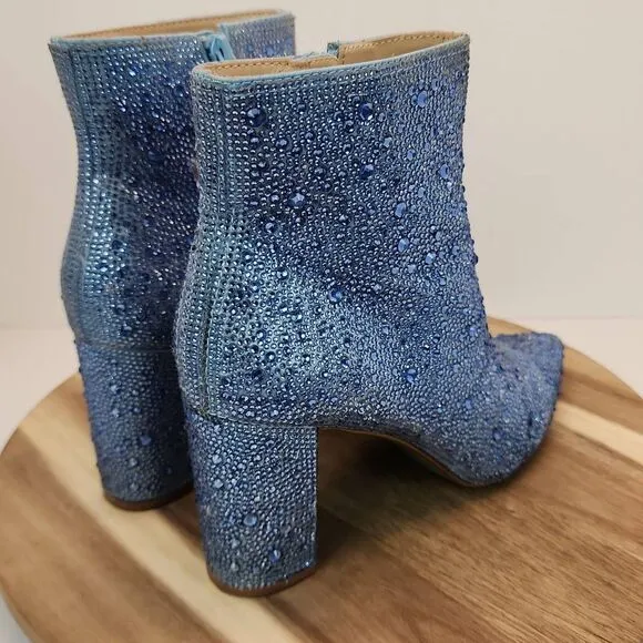 Betsey Johnson Light Blue Cady Rhinestone Ankle Bootie Women's size 8.5 M
