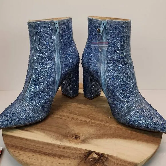 Betsey Johnson Light Blue Cady Rhinestone Ankle Bootie Women's size 8.5 M