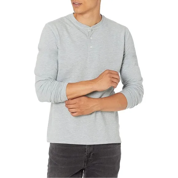 BILLY REID Men’s Light Grey Cloud Blue Donegal Terry Long Sleeve Henley Top