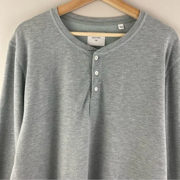 BILLY REID Men’s Light Grey Cloud Blue Donegal Terry Long Sleeve Henley Top