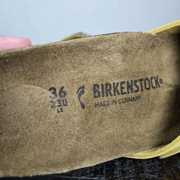 Birkenstock Madrid Big Buckle Womens Size 5 EU 36 Narrow Sandals Yellow Brown